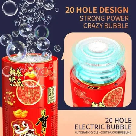 Electric Bubble Machine with LED Lights and Music Automatic Firework Bubble Toy (80ml Solution Included) Portable for Indoor and Outdoor Birthday Parties, Weddings, Camping
