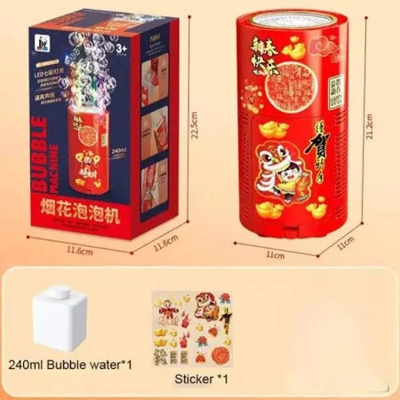 Electric Bubble Machine with LED Lights and Music Automatic Firework Bubble Toy (80ml Solution Included) Portable for Indoor and Outdoor Birthday Parties, Weddings, Camping